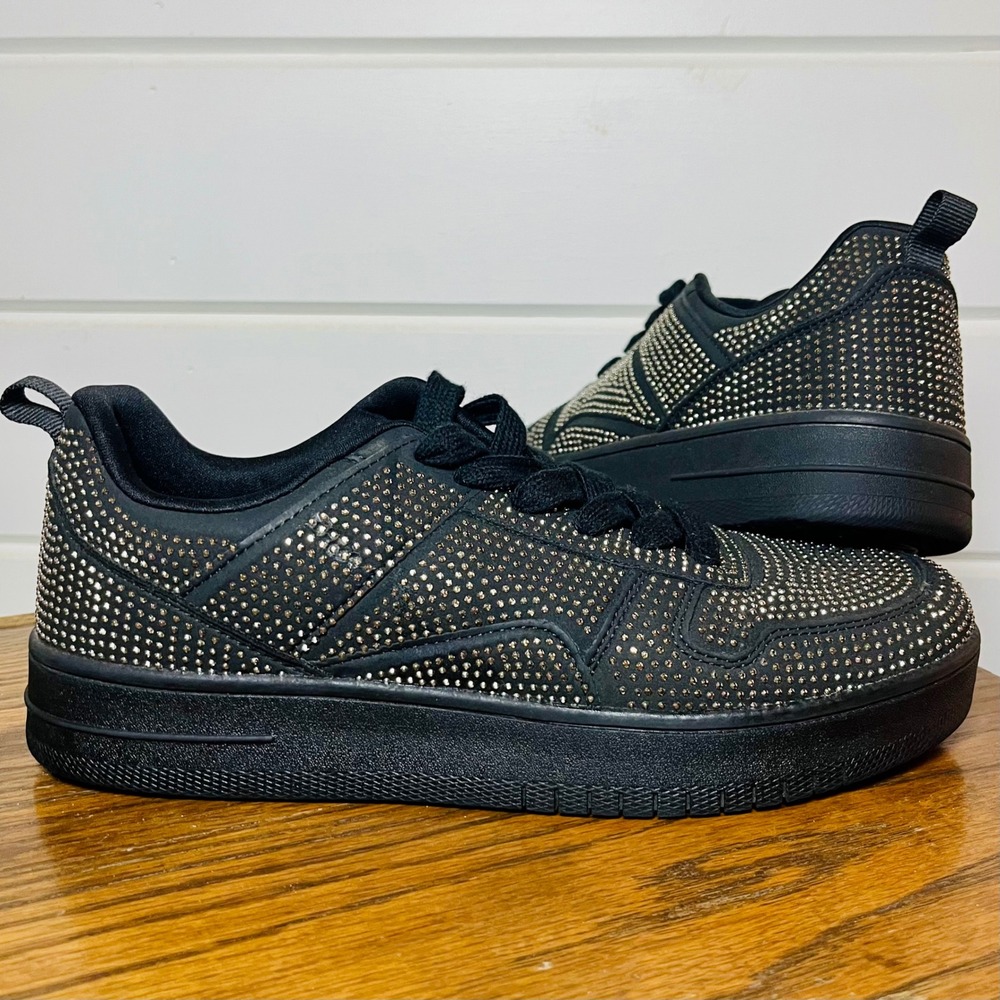 La Sheelah All Over Rhinestone Sneakers Womens 10 Black Silver Studded Goth Y2K